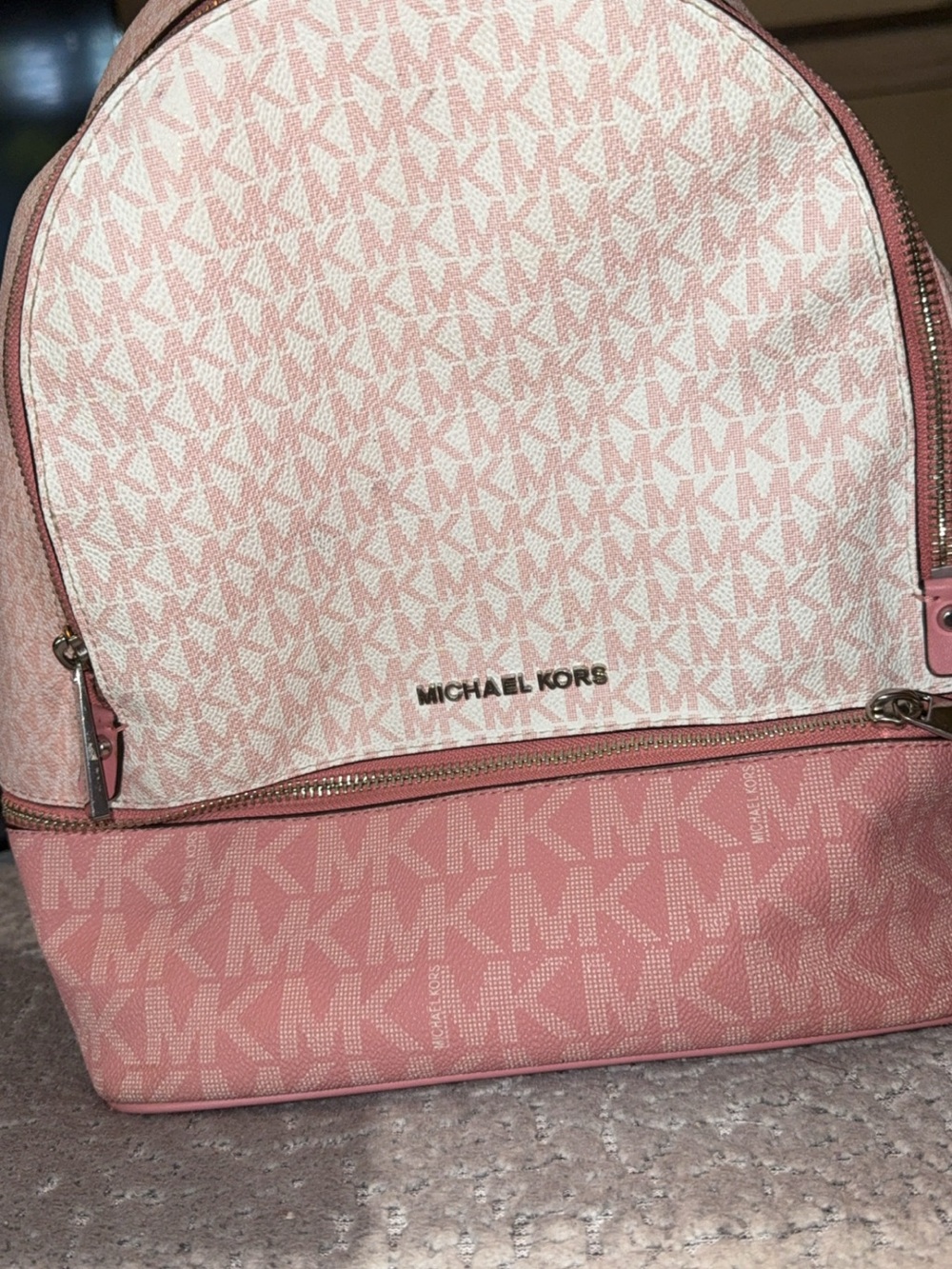 MICHAEL KORS Pink MK Logo Coated Canvas Backpack